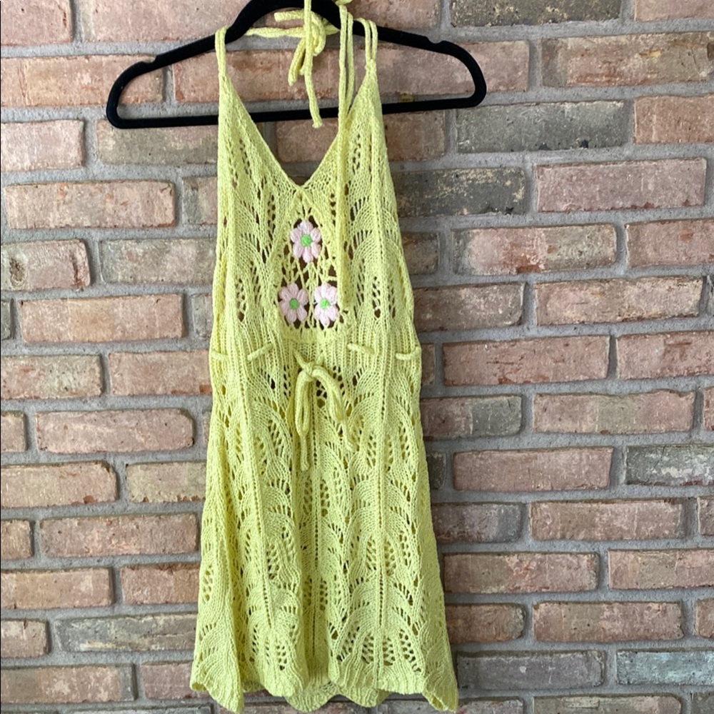 POL Yellow Crochet Swim Cover-Up Small NWOT